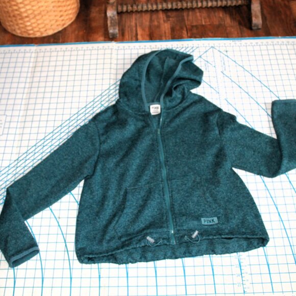 PINK Victoria's Secret Marled Teal Blue Zip-Up Hoodie Sweater, Small - Picture 6 of 9